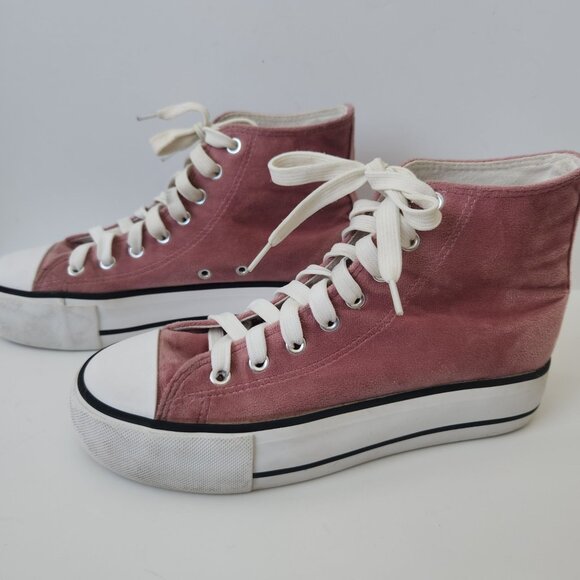 Shoes - Dusty Pink Velvet Platform High Top Sneakers Chunky Summer Feminine Casual Cute